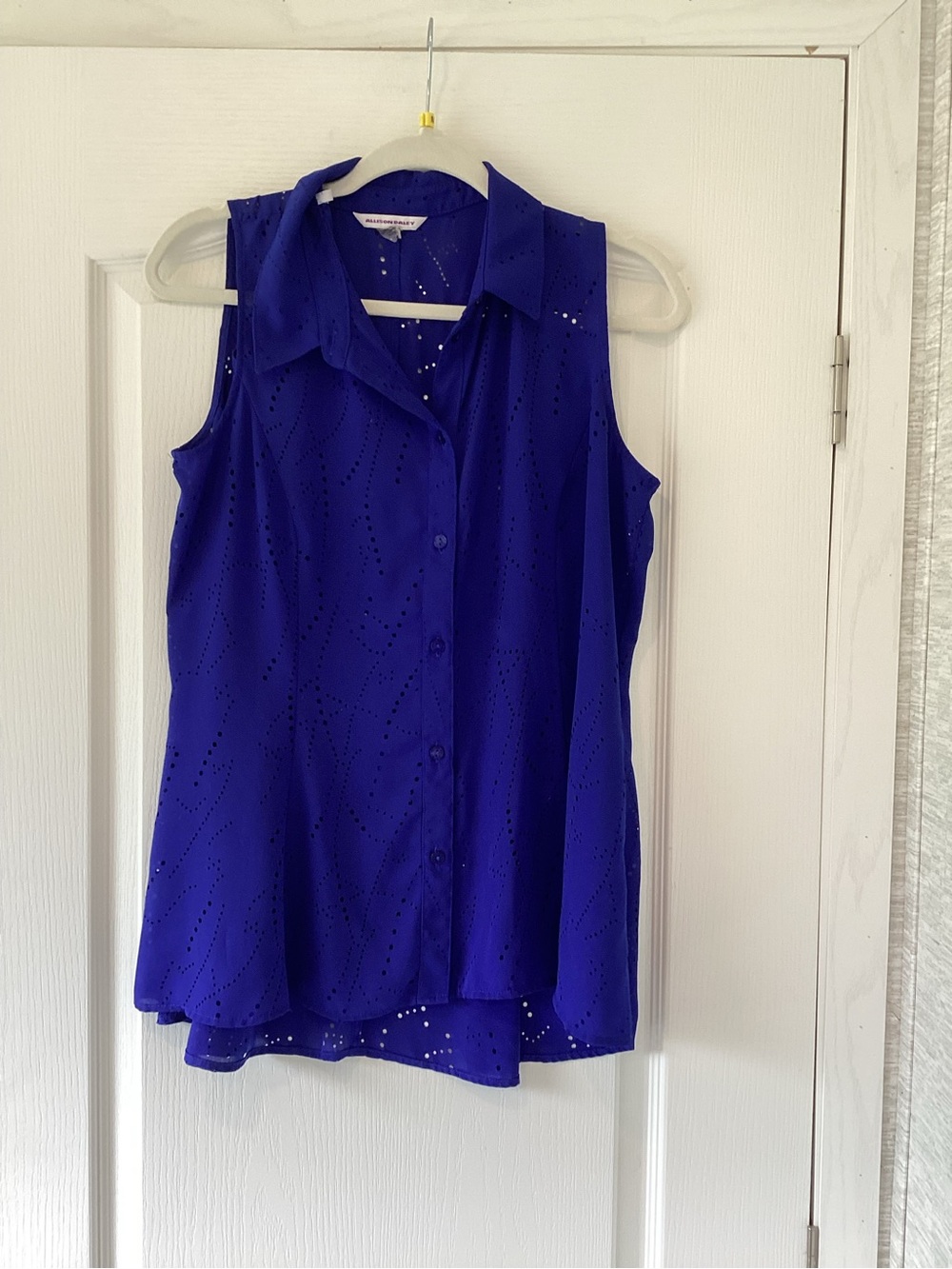 Allison Daley Royal Blue Sleeveless Eyelet Button-Down Top 1XL EUC